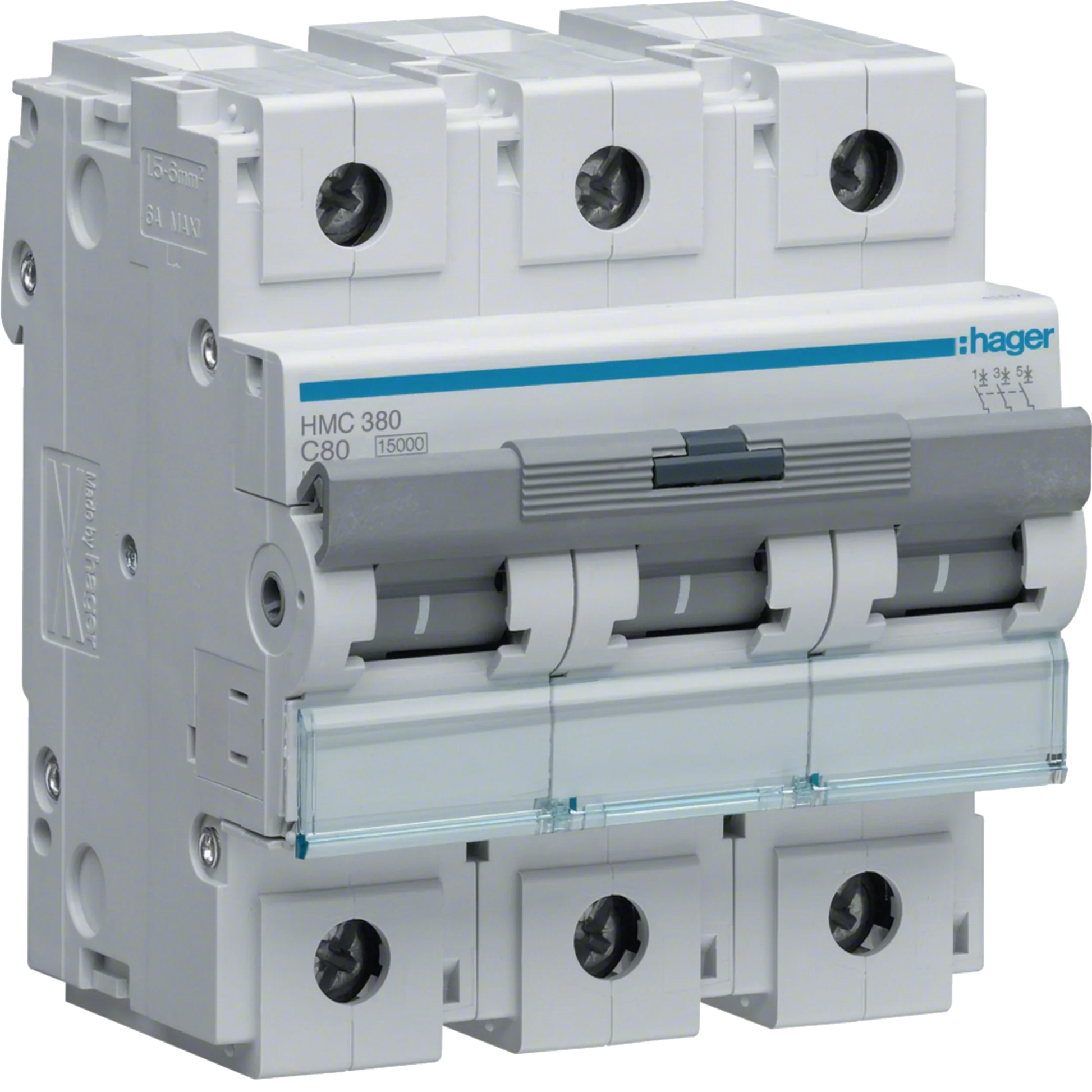 Leitungsschutzschalter 3 polig 15kA C-Charakteristik 80A 4.5 Module | Hager