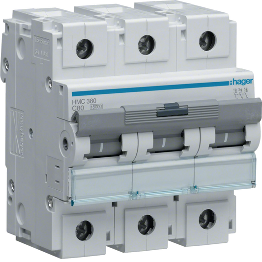 Leitungsschutzschalter 3 polig 15kA C-Charakteristik 80A 4.5 Module | Hager