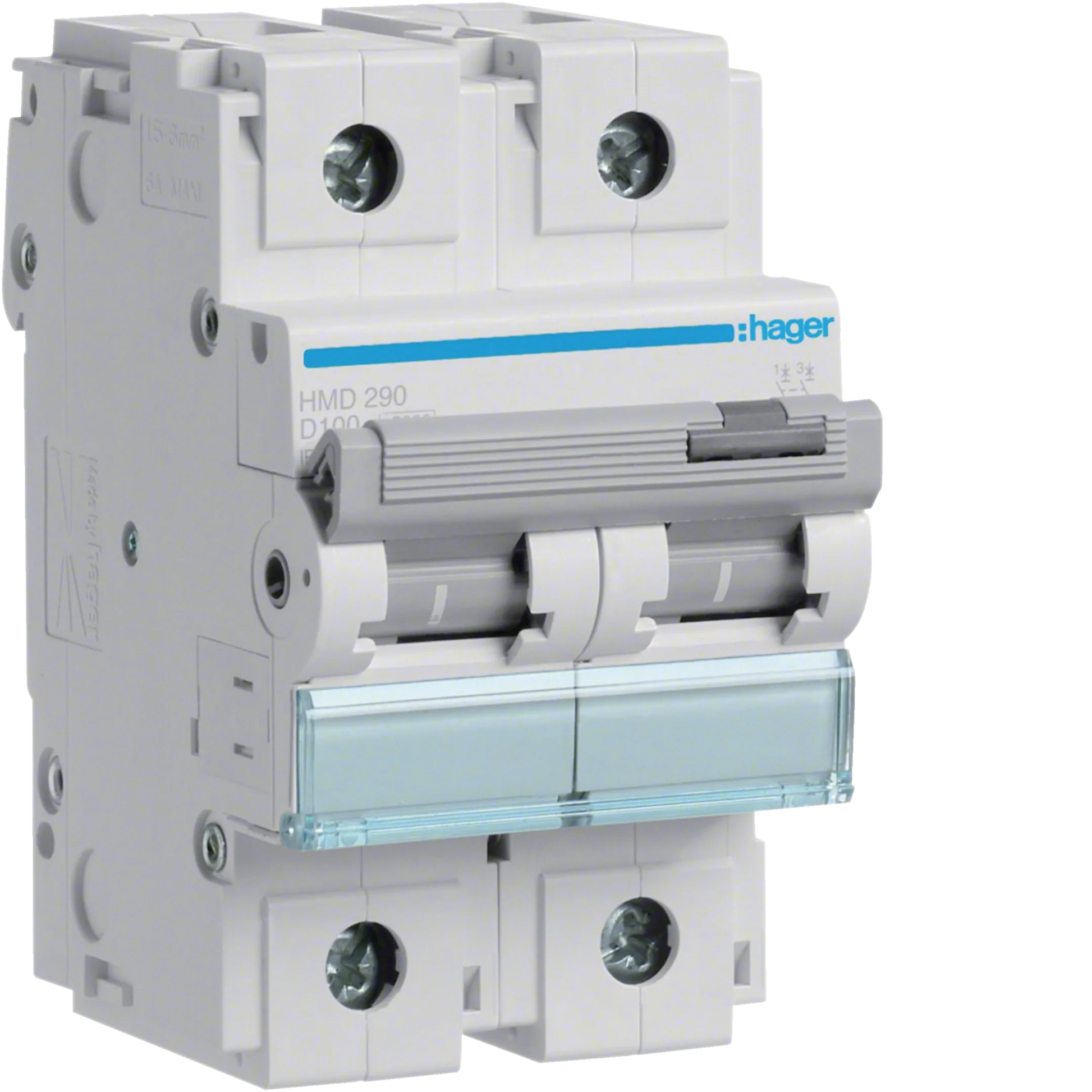 Leitungsschutzschalter 2 polig 15kA D-Charakteristik 100A 3 Module | Hager