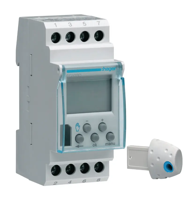Hager EG103D Wochenschaltuhr 1W 16A 2P+LE Digi-DCF77 – Funkgesteuerte Zeitschaltuhr 7-Tage-Programmierung - Ismailkar