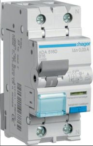 Hager FI/LS-Schalter Hager ADA516D 1polig+N 10kA B Hager - ismailkar.de