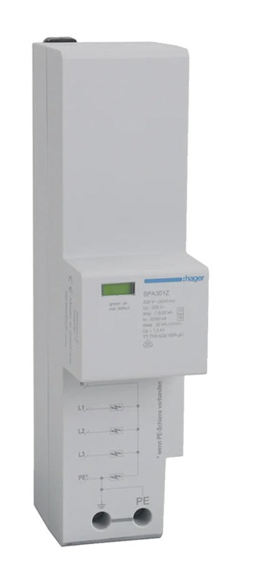 Hager Kombiableiter SPA301Z 4polig 30kA T1+T2 TT-TNS - Ismailkar