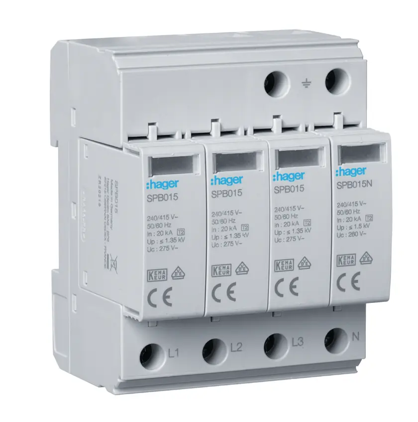 Hager SPB413 Überspannungsableiter Typ 2, 4-polig, 40 kA mit Defektanzeige - Ismailkar