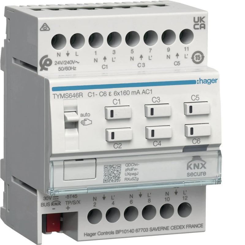 Heizungsaktor 6fach KNX Secure, mit Regler für 24/230V Stellantriebe, Triac | Hager