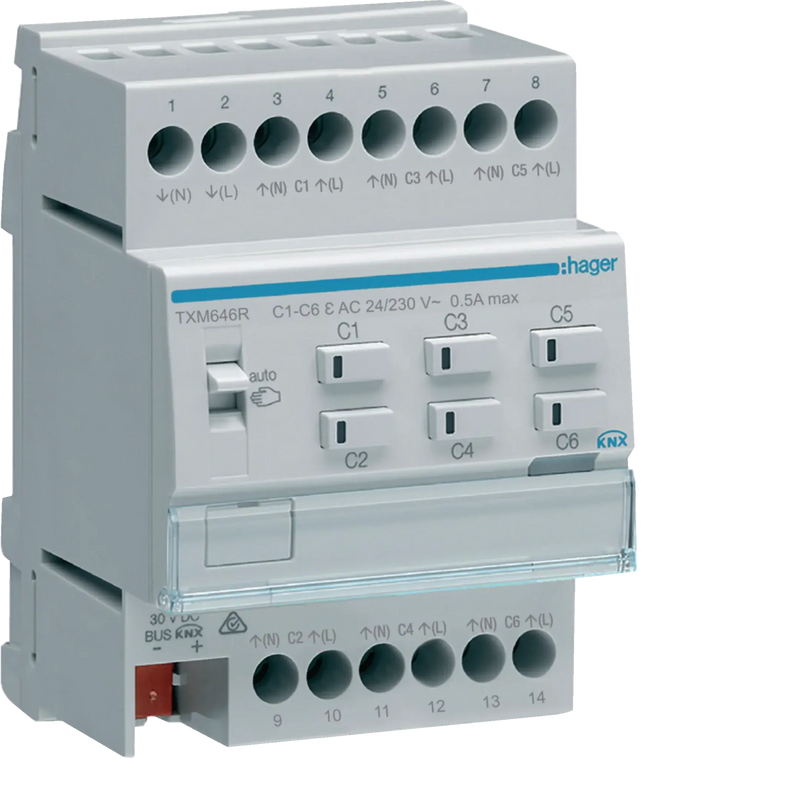 Heizungsaktor 6fach KNX easy, mit Regler für 24/230V Stellantriebe, Triac | Hager