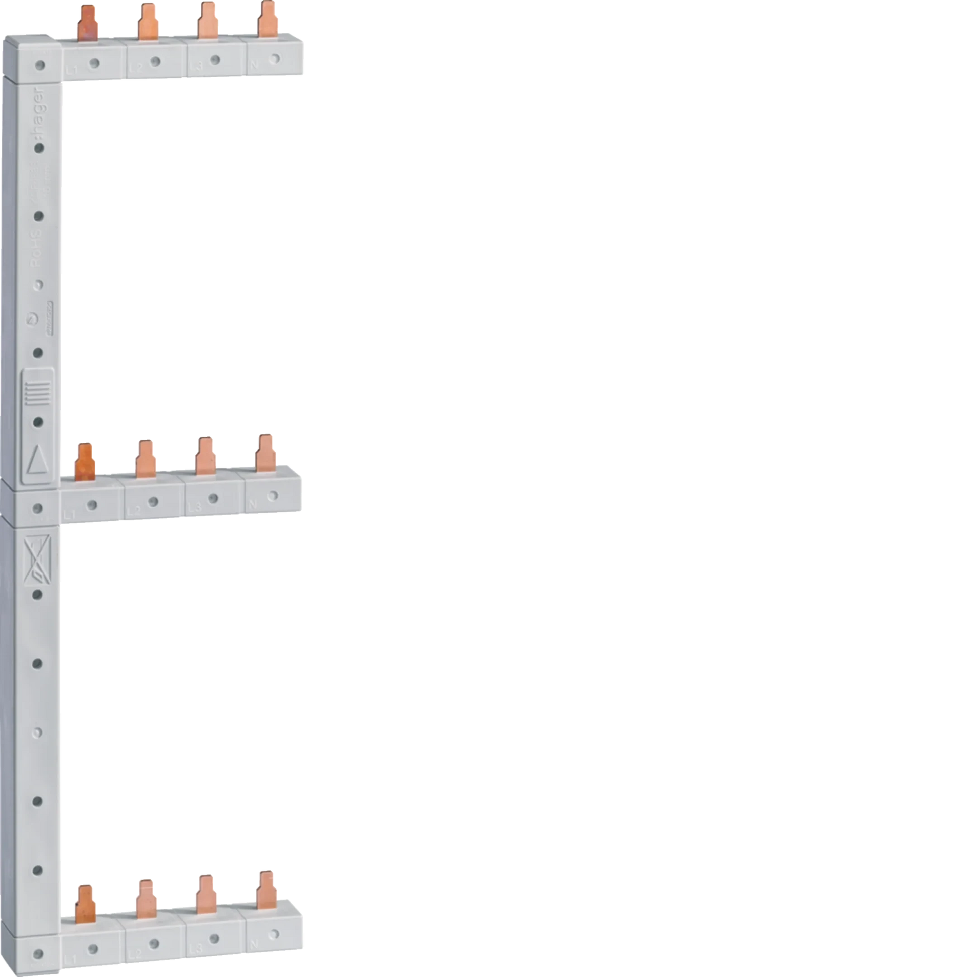 Phasenschiene senkrecht 63A links/rechts (sym.) L1L2L3N zu L1L2L3N 125mm 3-reihi | Hager