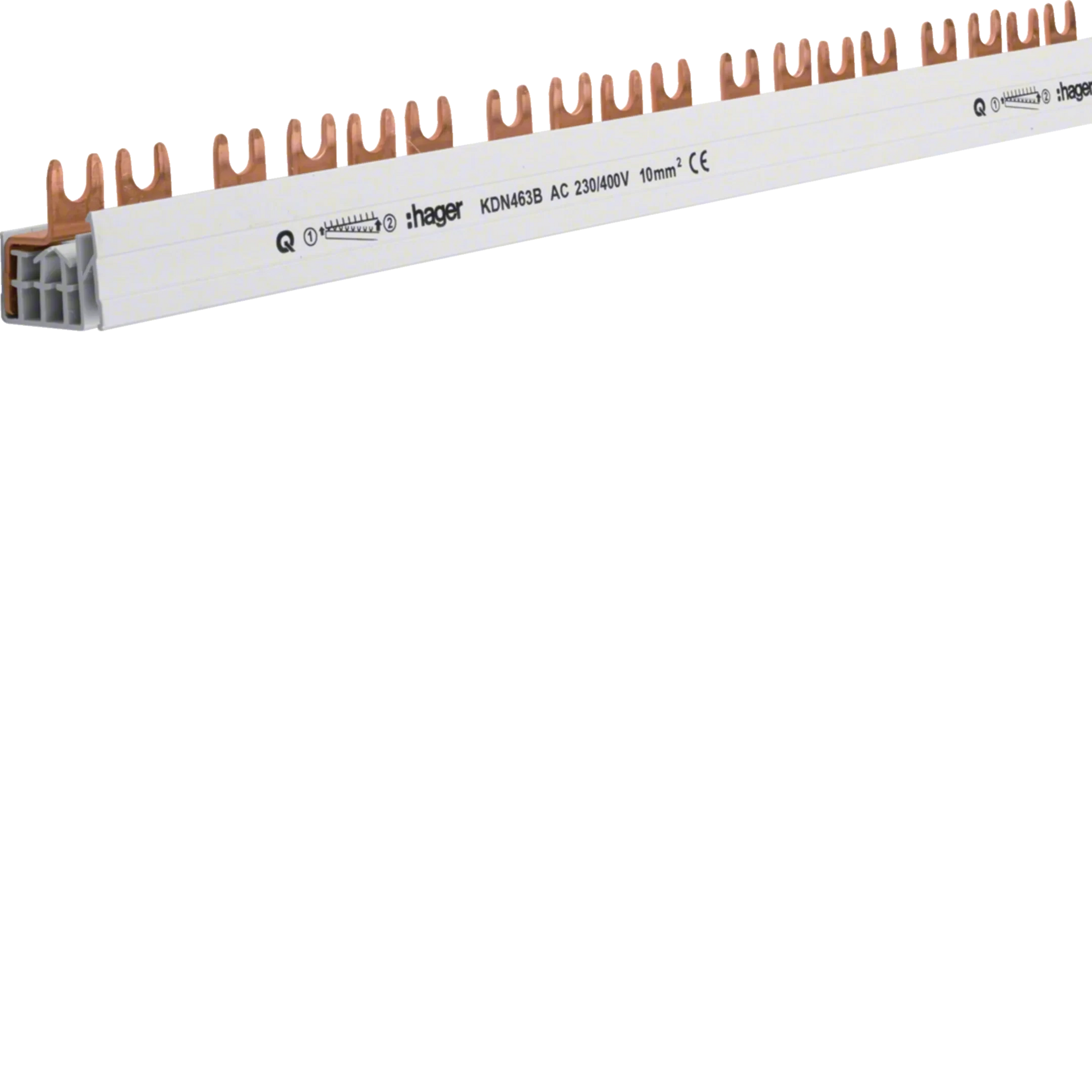 Phasenschiene 4 polig mit Gabelanschluss 10mm² 63A 57 Module | Hager