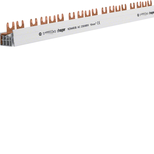Phasenschiene 4 polig mit Gabelanschluss 10mm² 63A 57 Module | Hager