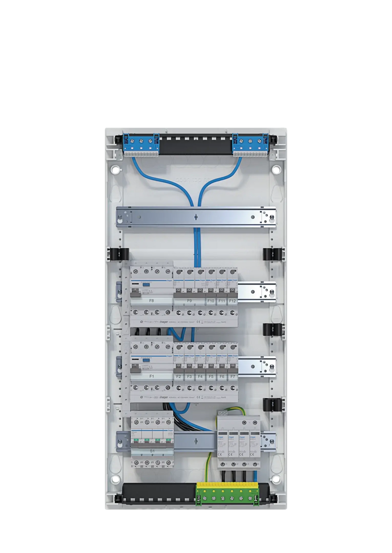 Kleinv.,volta,APV,4x12PLE,IP30,best.u.verdrah.,2 FI-Kreise,Übersp.abl.,Hauptsch. | Hager