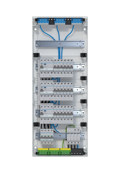 Kleinv.,volta,APV,5x12PLE,IP30,best.u.verdrah.,3 FI-Kreise,Übersp.abl.,Hauptsch. | Hager