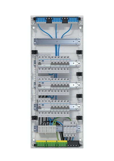 Kleinv.,volta,APV,5x12PLE,IP30,bestückt u. verdrahtet,3 FI-Kreise,Übersp.ableit | Hager