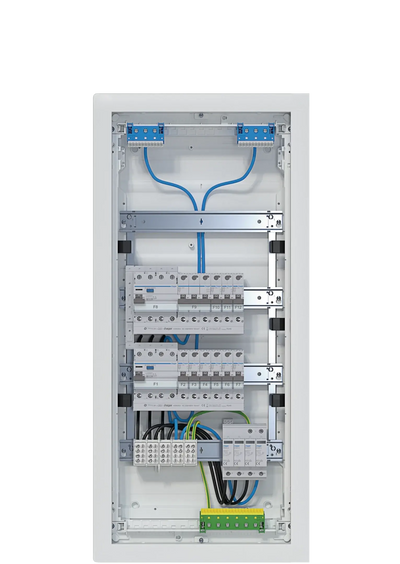 Kleinv.,volta,HWV,4x12PLE,IP30,bestückt u. verdrahtet,2 FI-Kreise,Übersp.ableit | Hager