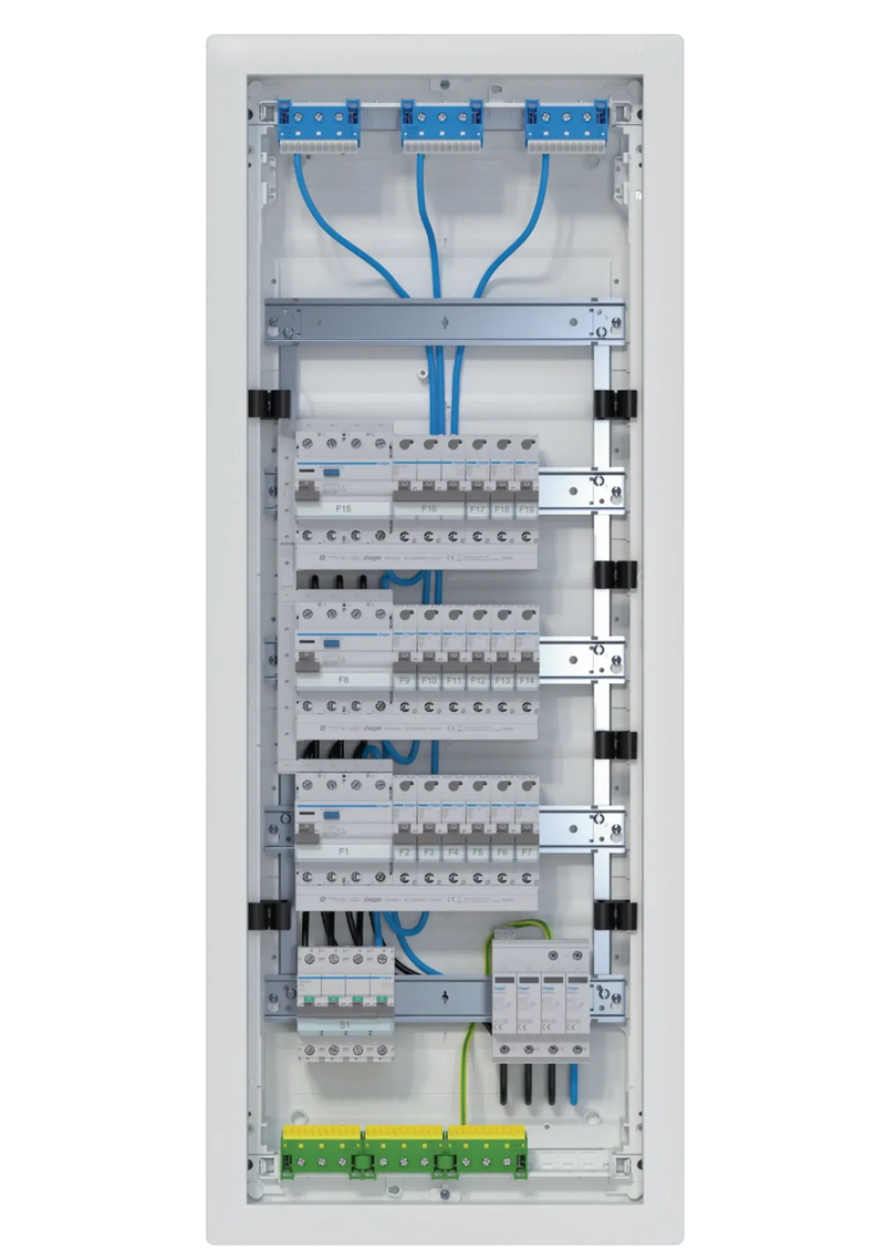 Kleinv.,volta,HWV,5x12PLE,IP30,best.u.verdrah.,3 FI-Kreise,Übersp.abl.,Hauptsch. | Hager