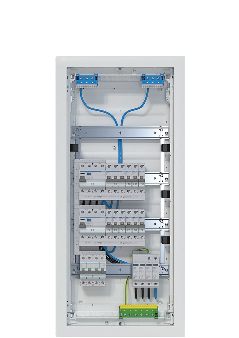 Kleinv.,volta,UPV,4x12PLE,IP30,best.u.verdrah.,2 FI-Kreise,Übersp.abl.,Hauptsch. | Hager