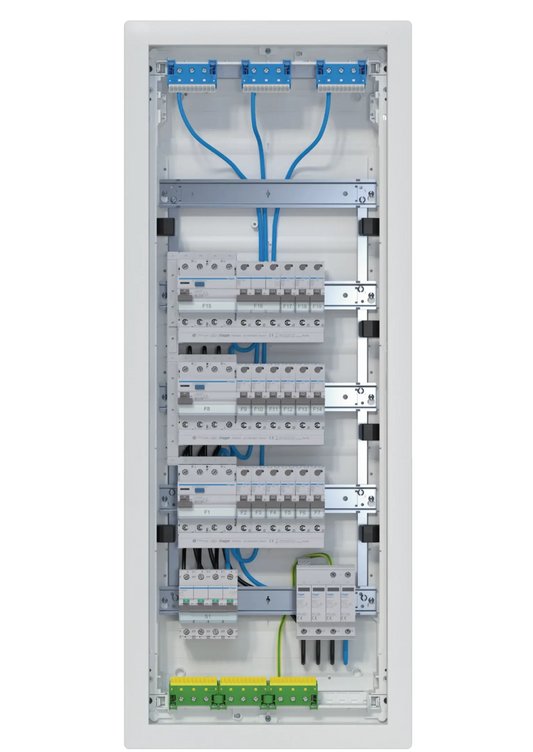 Kleinv.,volta,UPV,5x12PLE,IP30,best.u.verdrah.,3 FI-Kreise,Übersp.abl.,Hauptsch. | Hager