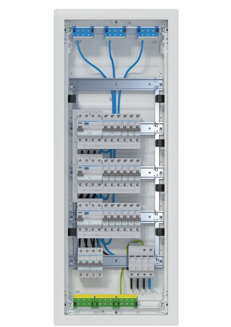 Kleinv.,volta,UPV,5x12PLE,IP30,best.u.verdrah.,3 FI-Kreise,Übersp.abl.,Hauptsch. | Hager