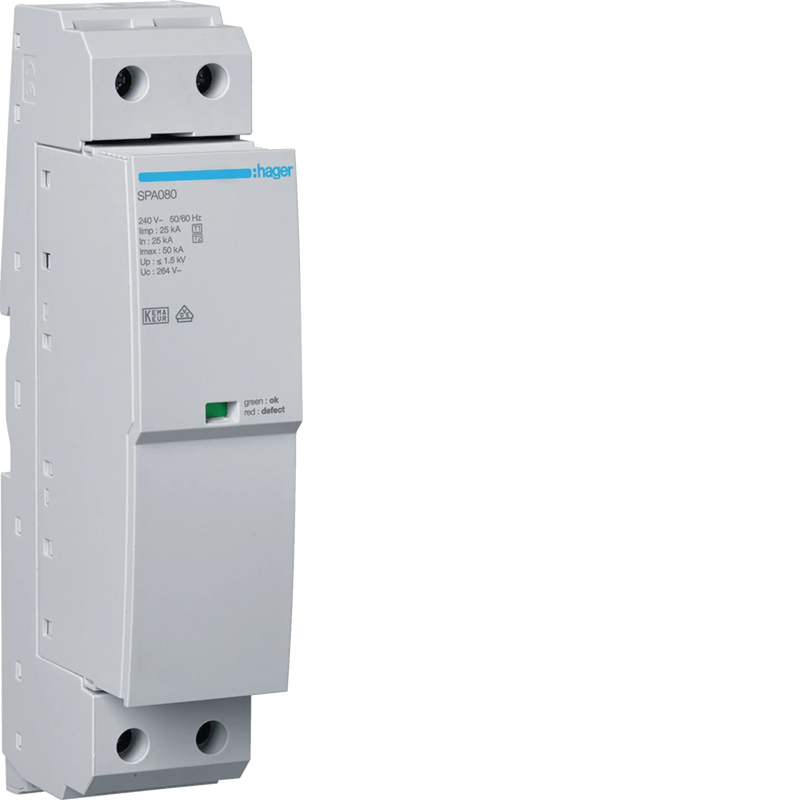 Kombiableiter T1+T2 1P  Iimp 25kA Up 1.5kV Fernmeldekontakt Vorsicherung | Hager