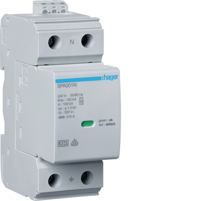 Kombiableiter T1+T2  1P N-PE Iimp 100kA Uc 1.5KV Fernmeldekontakt Vorsicherung | Hager