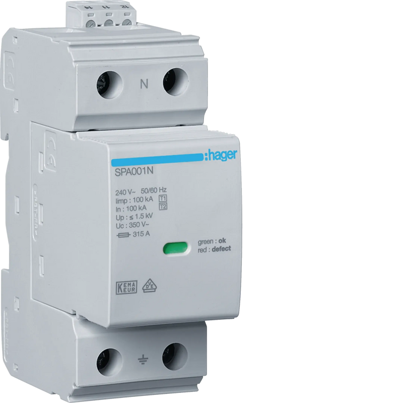 Kombiableiter T1+T2  1P N-PE Iimp 100kA Uc 1.5KV Fernmeldekontakt Vorsicherung | Hager