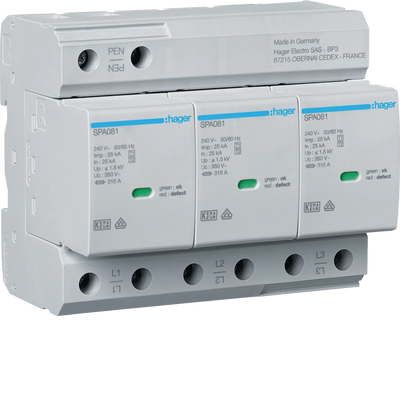 Kombiableiter T1+T2 3P  Uc 350V Iimp 25kA Up 1.5kV TNC Fernmeldekontakt | Hager