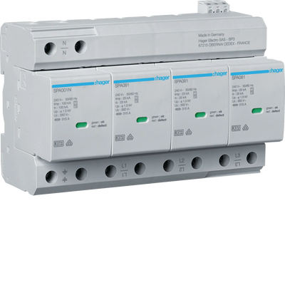 Kombiableiter T1+T2 4P Uc 350V Iimp 25kA Up 1.5kV TNS/TT  Fernmeldekontakt | Hager