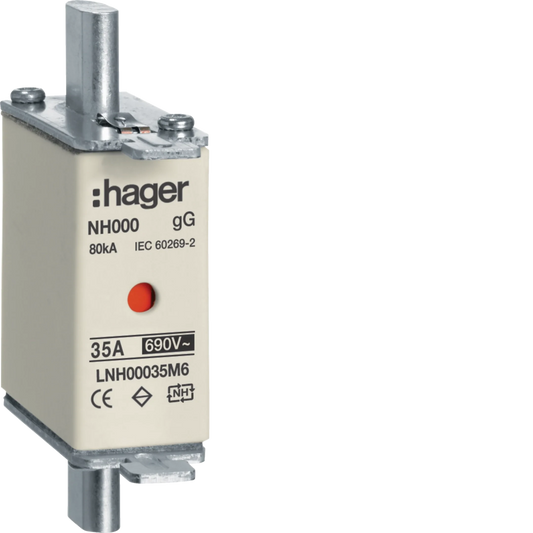 NH-Sicherungseinsatz NH000 gG AC690V 35A Kombi-Melder mit Metall-Grifflasche | Hager
