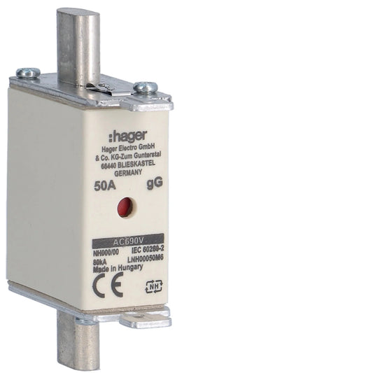 NH-Sicherungseinsatz NH000 gG AC690V 50A Kombi-Melder mit Metall-Grifflasche | Hager
