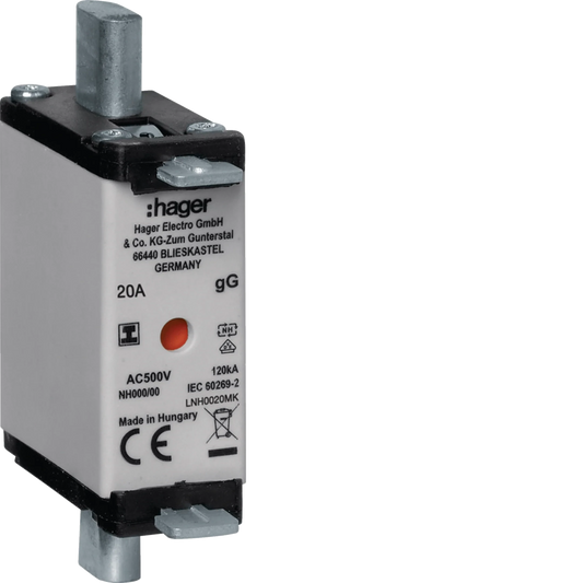 NH-Sicherungseinsatz NH000 gG 500V 20A Kombi-Melder mit isolierter Grifflasche | Hager