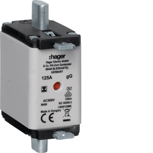 NH-Sicherungseinsatz NH00 gG 500V 125A Kombi-Melder mit isolierter Grifflasche | Hager