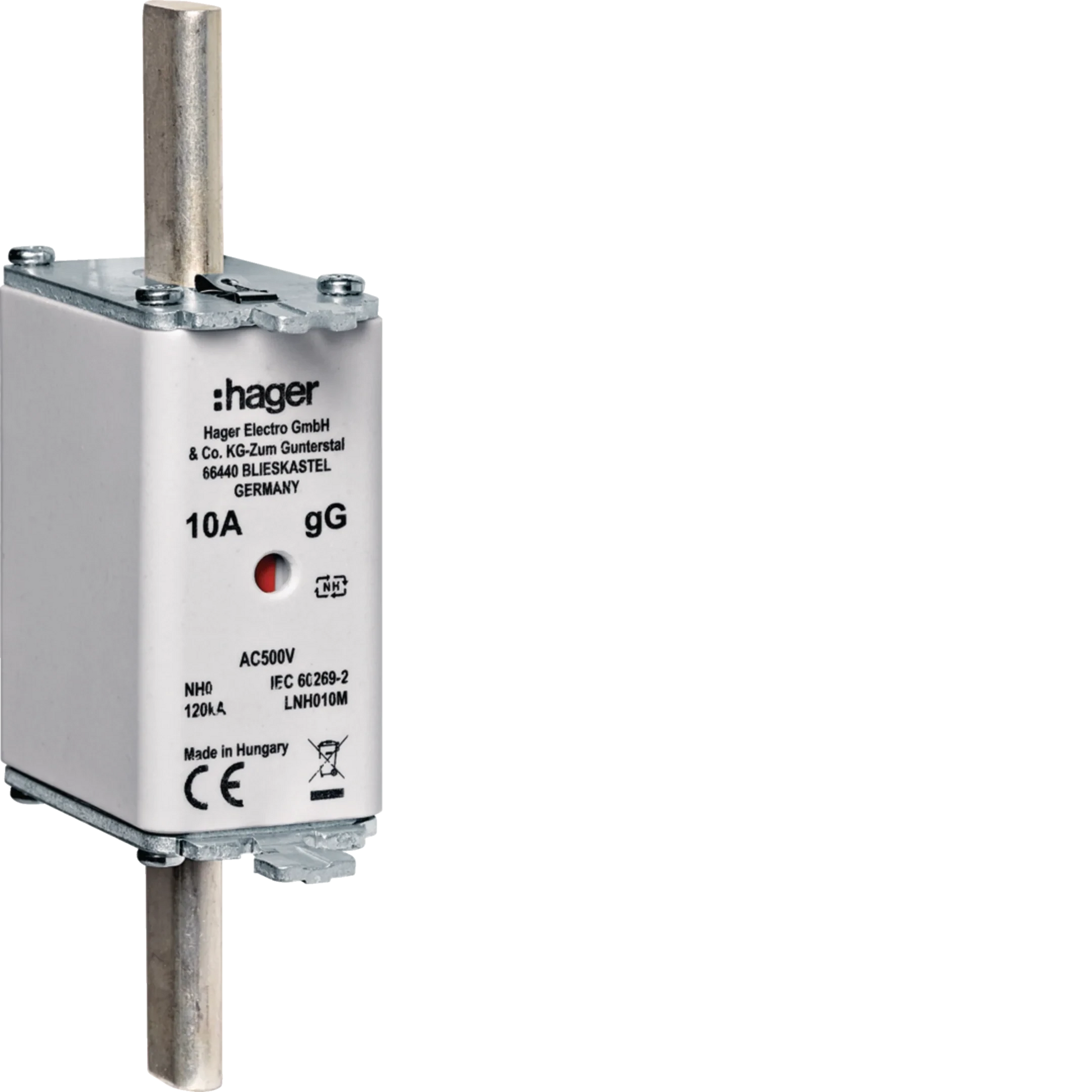 NH-Sicherungseinsatz NH0 16A gG AC500V Kombimelder Lasche  spannungsführend | Hager