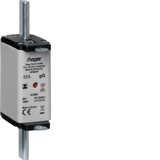 NH-Sicherungseinsatz NH1C gG 500V 32A Kombi-Melder mit isolierter Grifflasche | Hager