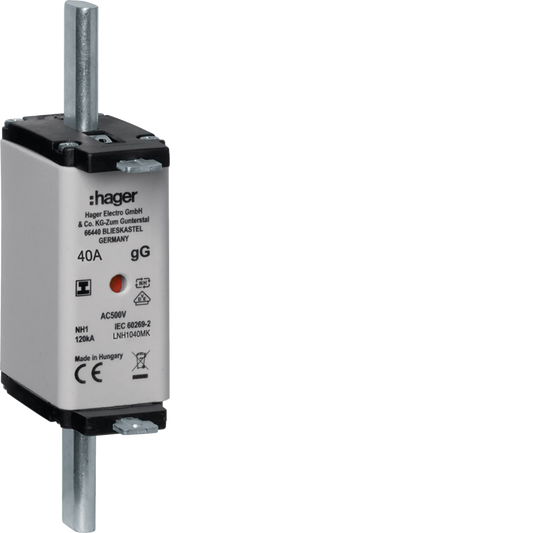 NH-Sicherungseinsatz NH1C gG 500V 40A Kombi-Melder mit isolierter Grifflasche | Hager