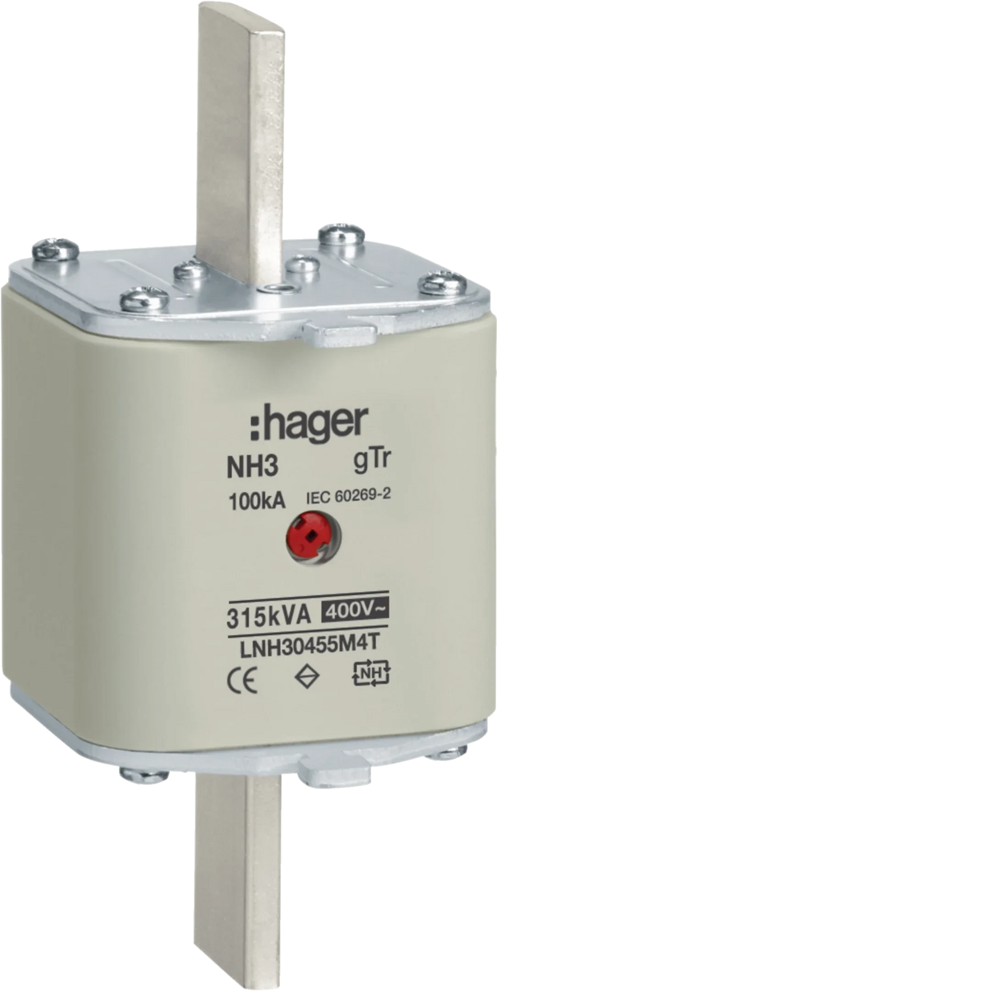 NH-Sicherungseinsatz NH3 gTr 400V 455A Mittenmelder Grifflasche spannungsführend | Hager