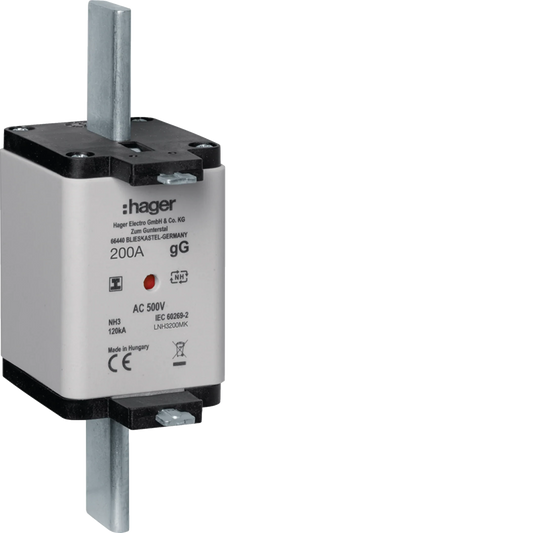 NH-Sicherungseinsatz NH3C gG 500V 200A Kombi-Melder mit isolierter Grifflasche | Hager
