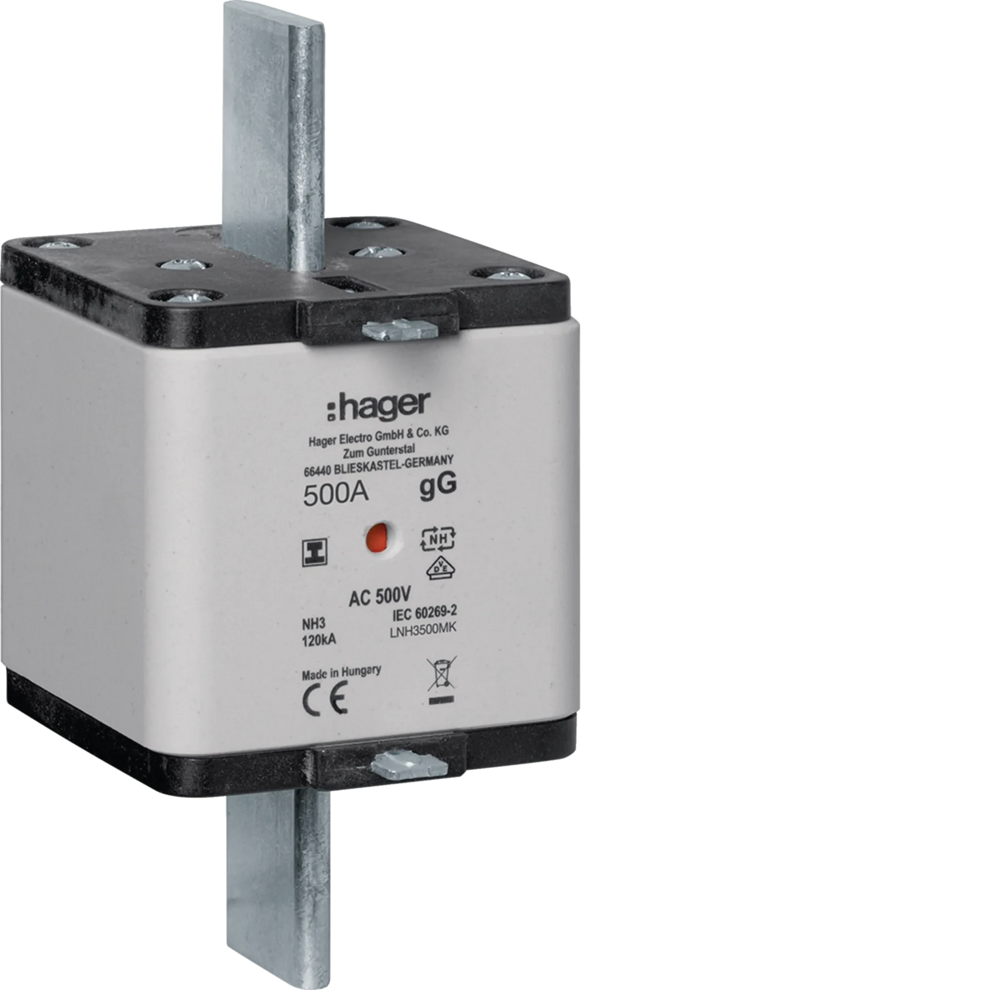 NH-Sicherungseinsatz NH3 gG 500V 500A Kombi-Melder mit isolierter Grifflasche | Hager