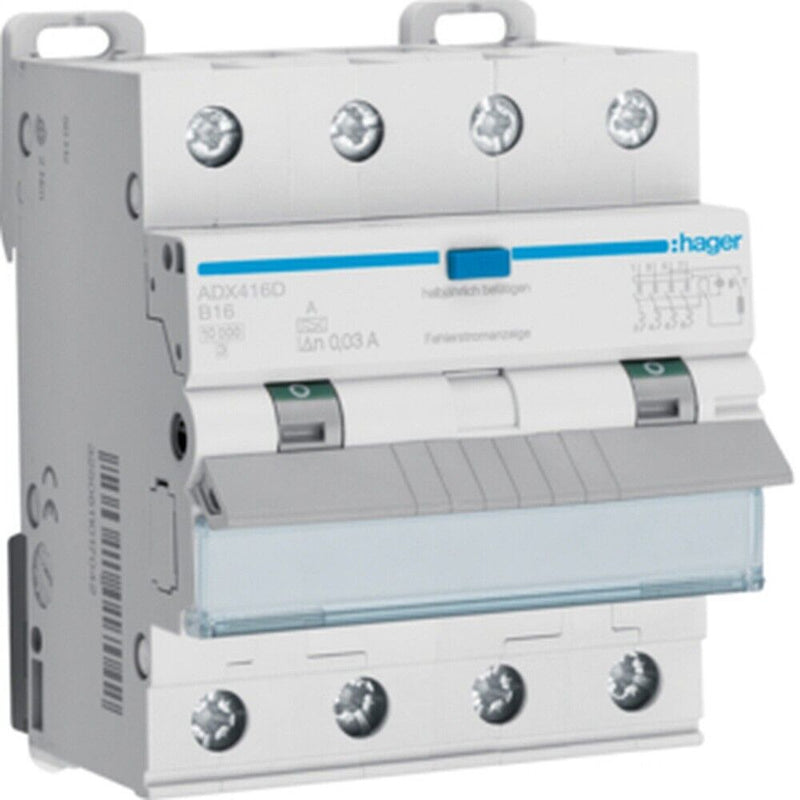 Hager ADX416D FI/LS-Schalter 4polig 10kA B16A 0, 0 Hager - ismailkar.de