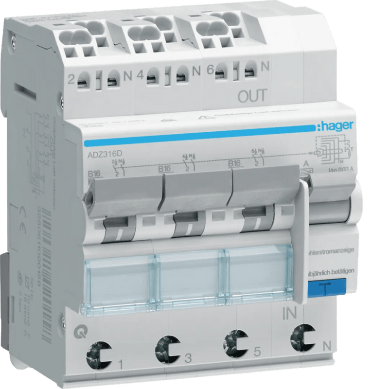 FI/LS Schalter Hager ADZ316D 3X 1P+N 6kA B-Charakt Hager - ismailkar.de