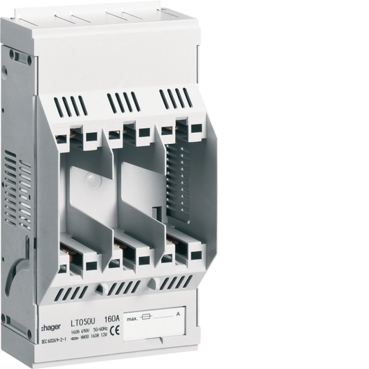 Sicherungsunterteil NH00 3x160A Aufbau Zu + Ab: Rahmenklemme 70 mm² | Hager