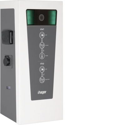 Ladestation witty park 2x22kW M3-Steckdose und 2x2,3kW Schuko-Steckdose, RFID | Hager