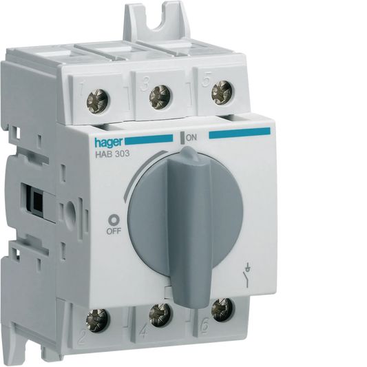 Lasttrennschalter 3polig 32A für Hutschiene oder Montageplatte | Hager