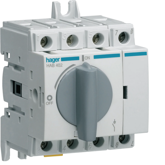 Lasttrennschalter 4polig 20A für Hutschiene oder Montageplatte | Hager