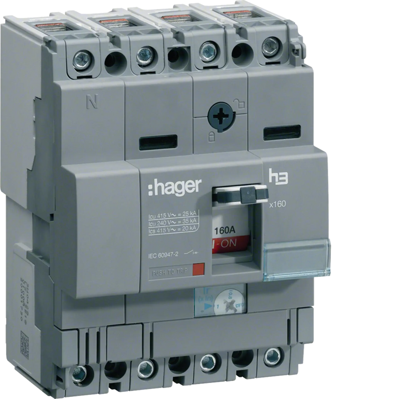 Leistungschalter h3 x160 TM ADJ 4P4D N0-100% 63A 25kA CTC | Hager