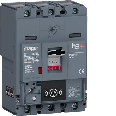 Leistungsschalter h3+ P160 Energy 3P3D 100A 50kA CTC | Hager
