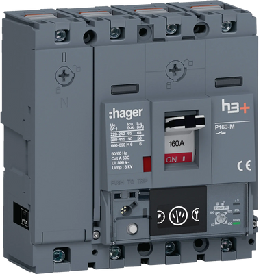Leistungsschalter h3+ P160 Energy 4P4D N0-50-100% 160A 50kA CTC | Hager