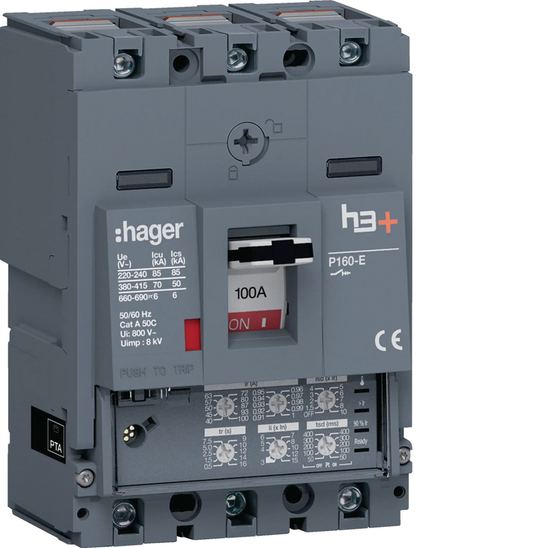Leistungsschalter h3+ P160 LSI 3P3D 100A 70kA CTC | Hager