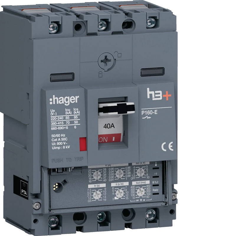 Leistungsschalter h3+ P160 LSI 3P3D 40A 70kA CTC | Hager