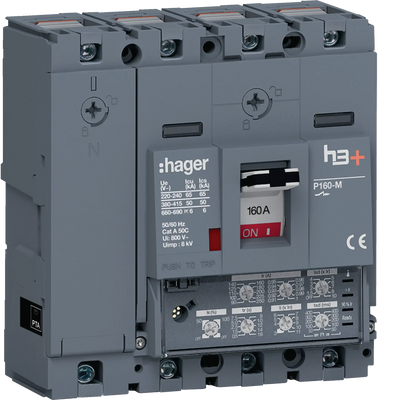 Leistungsschalter h3+ P160 LSI 4P4D N0-50-100% 160A 50kA CTC | Hager