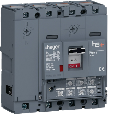 Leistungsschalter h3+ P160 LSI 4P4D N0-50-100% 40A 70kA CTC | Hager