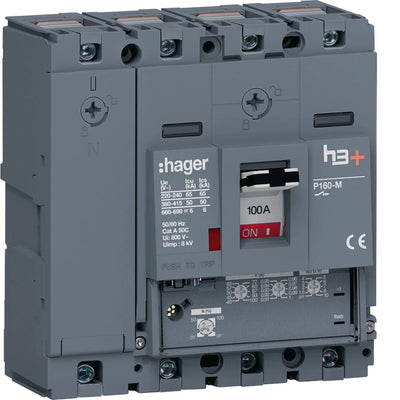 Leistungsschalter h3+ P160 LSnI 4P4D N0-50-100% 100A 50kA CTC | Hager