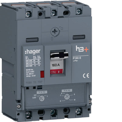 Leistungsschalter h3+ P160 TM ADJ 3P3D 160A 70kA CTC | Hager